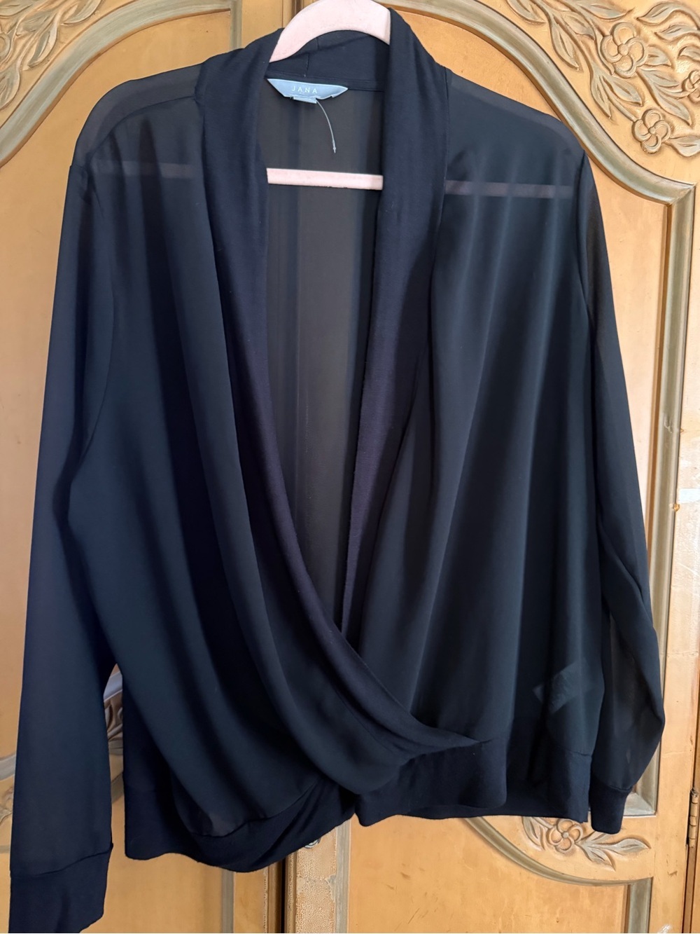 Jana Black Open-Front Sheer wrap blouse